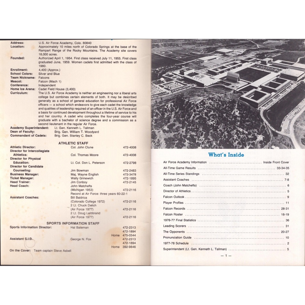 1977-78 Air Force Academy Falcons Ice Hockey Program Cadet Field House CO - Picture 3 of 3